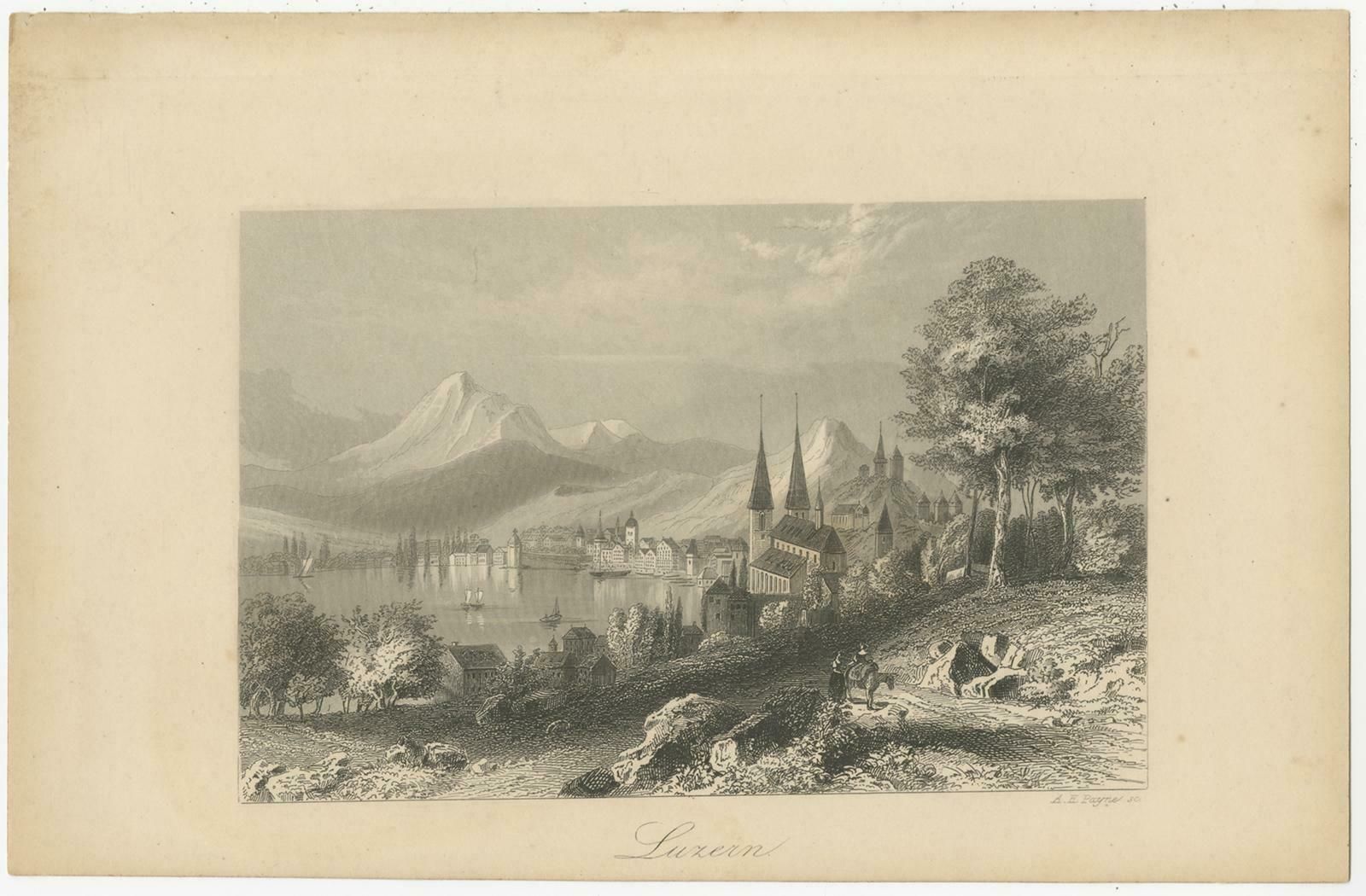 Antique Print Of The City Of Lucerne, Schwitzerland photo furniture