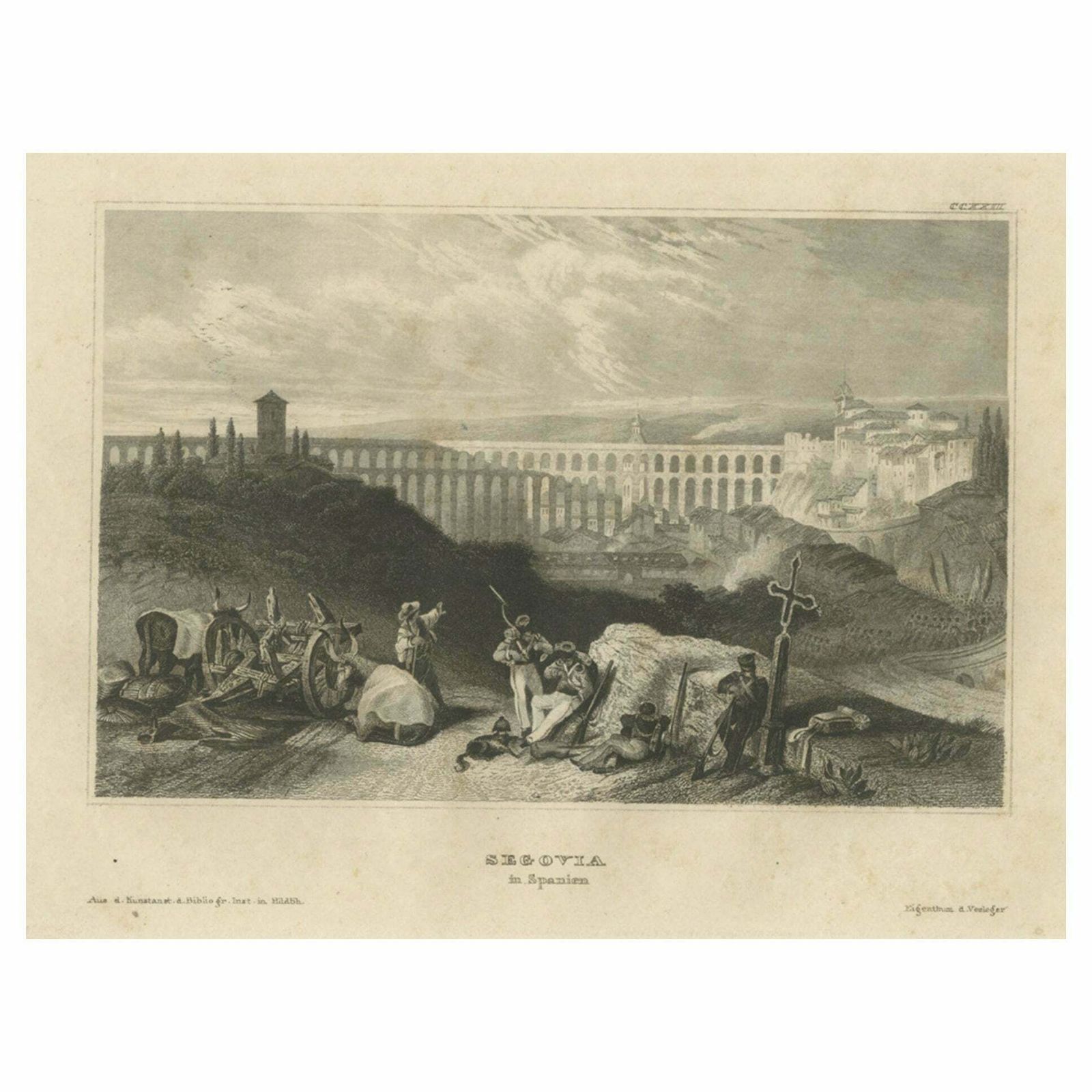 Antique Print Of Segovia In Spain, 1838