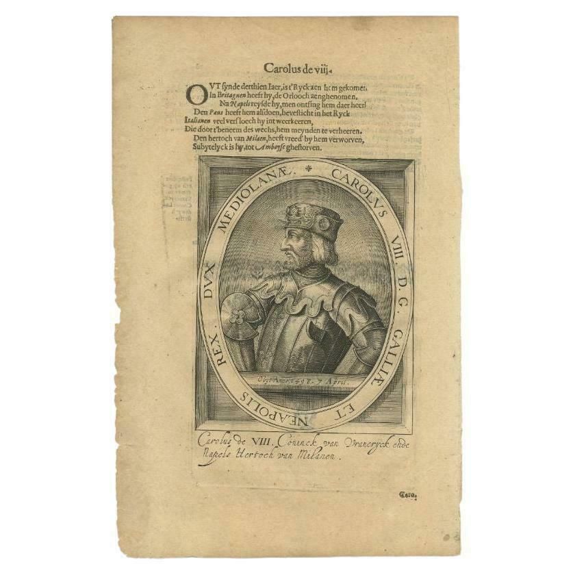 Antique Portrait Of Charles VIII Of France By Janszoon, 1615