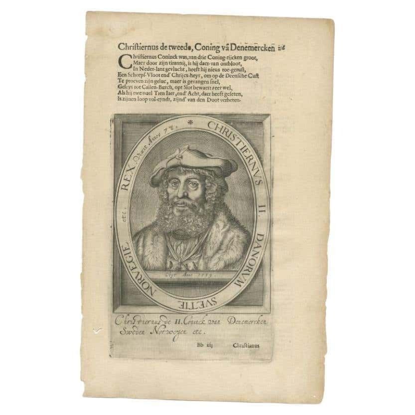 Antique Portrait Of Christian II Of Denmark By Janszoon, 1615