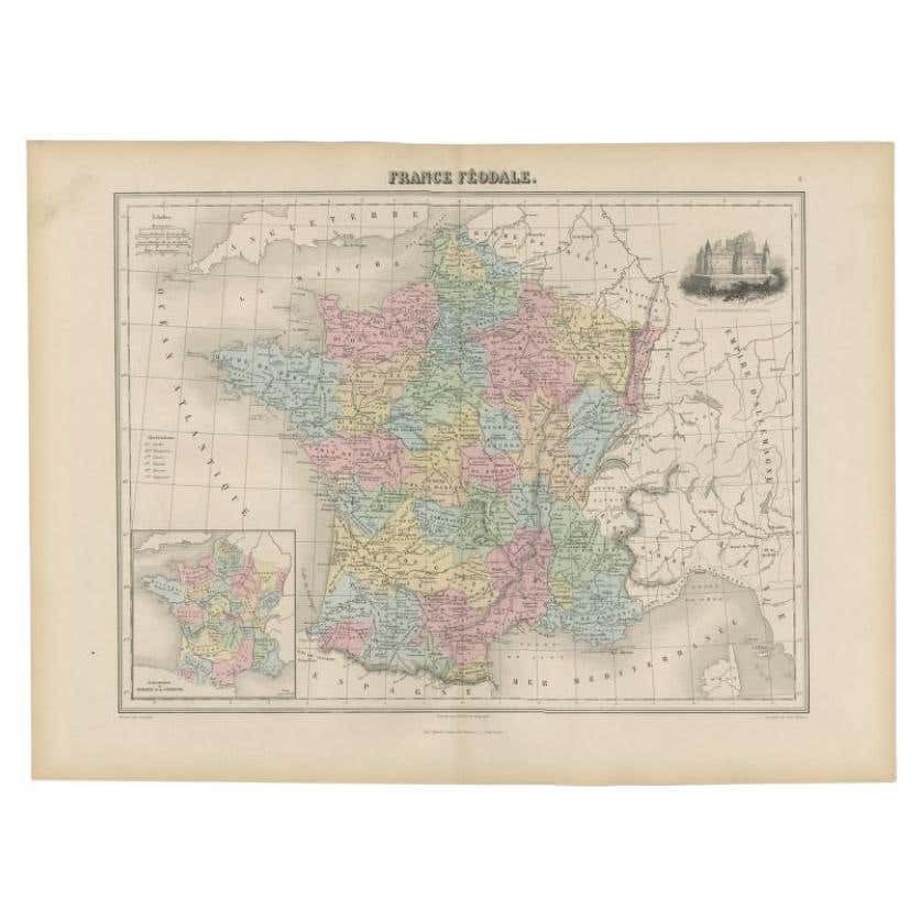 Antique Political Map Of France, 1880