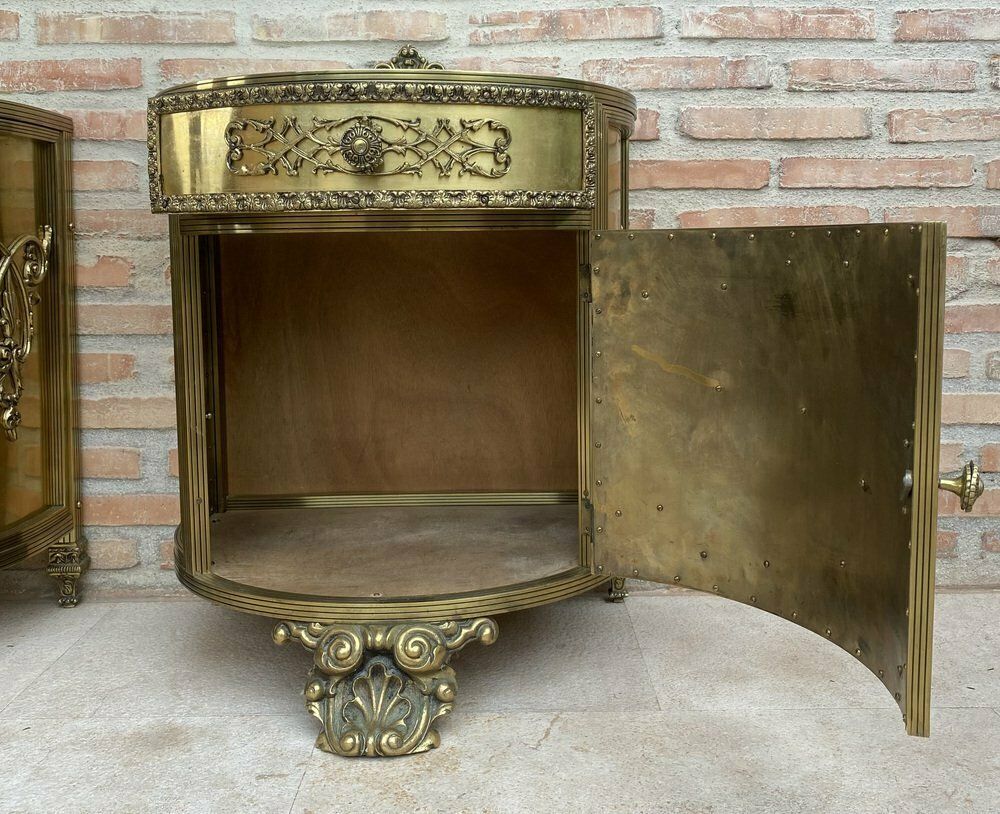 Antique Louis XVI Style Bronze And Brass Showcases Or Nightstands, 1890s, Set Of 2 photo for sale