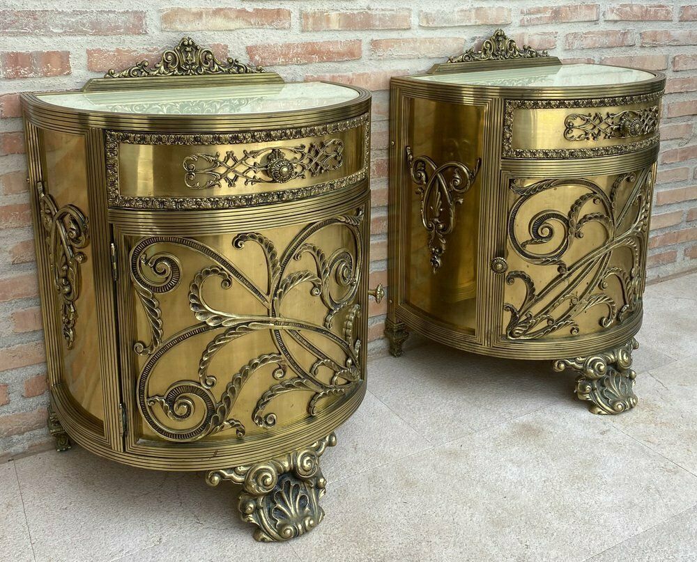 Antique Louis XVI Style Bronze And Brass Showcases Or Nightstands, 1890s, Set Of 2 photo vintage