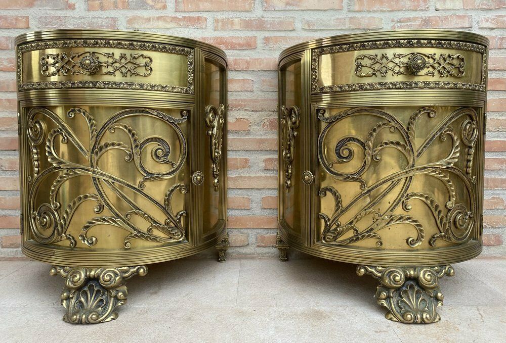 photo furniture Antique Louis XVI Style Bronze And Brass Showcases Or Nightstands, 1890s, Set Of 2