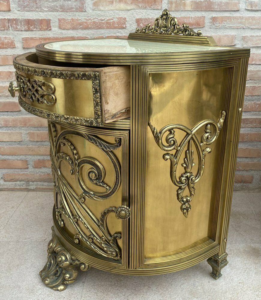 photo vintage Antique Louis XVI Style Bronze And Brass Showcases Or Nightstands, 1890s, Set Of 2