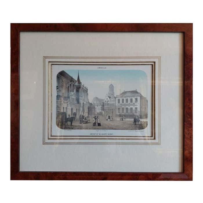 Antique Print Of The Square Of Zwolle City In The Netherlands, 1857