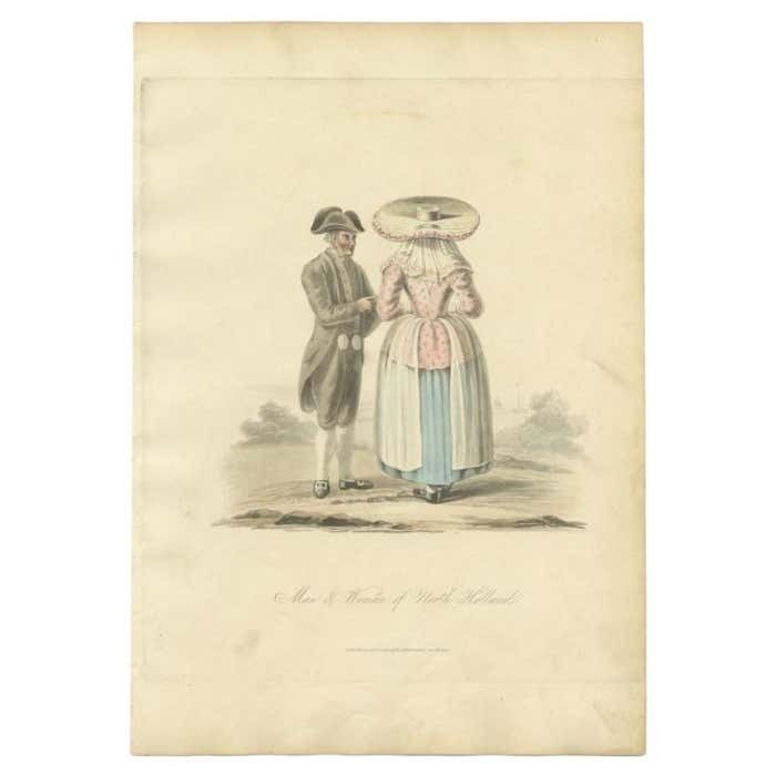 Antique Print Of A Man And Woman Of Noord Holland, The Netherlands, Circa 1817 photo furniture