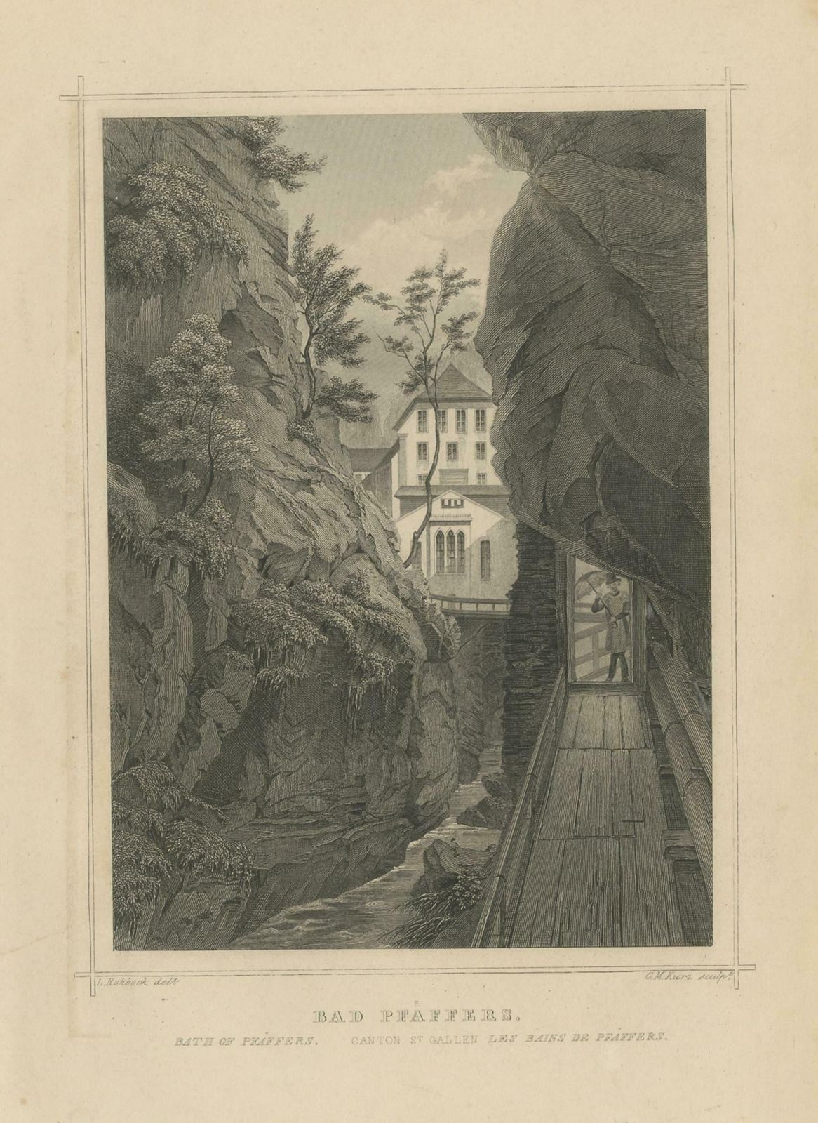 Antique Print Of Bad Pfäfers, Switzerland photo for sale