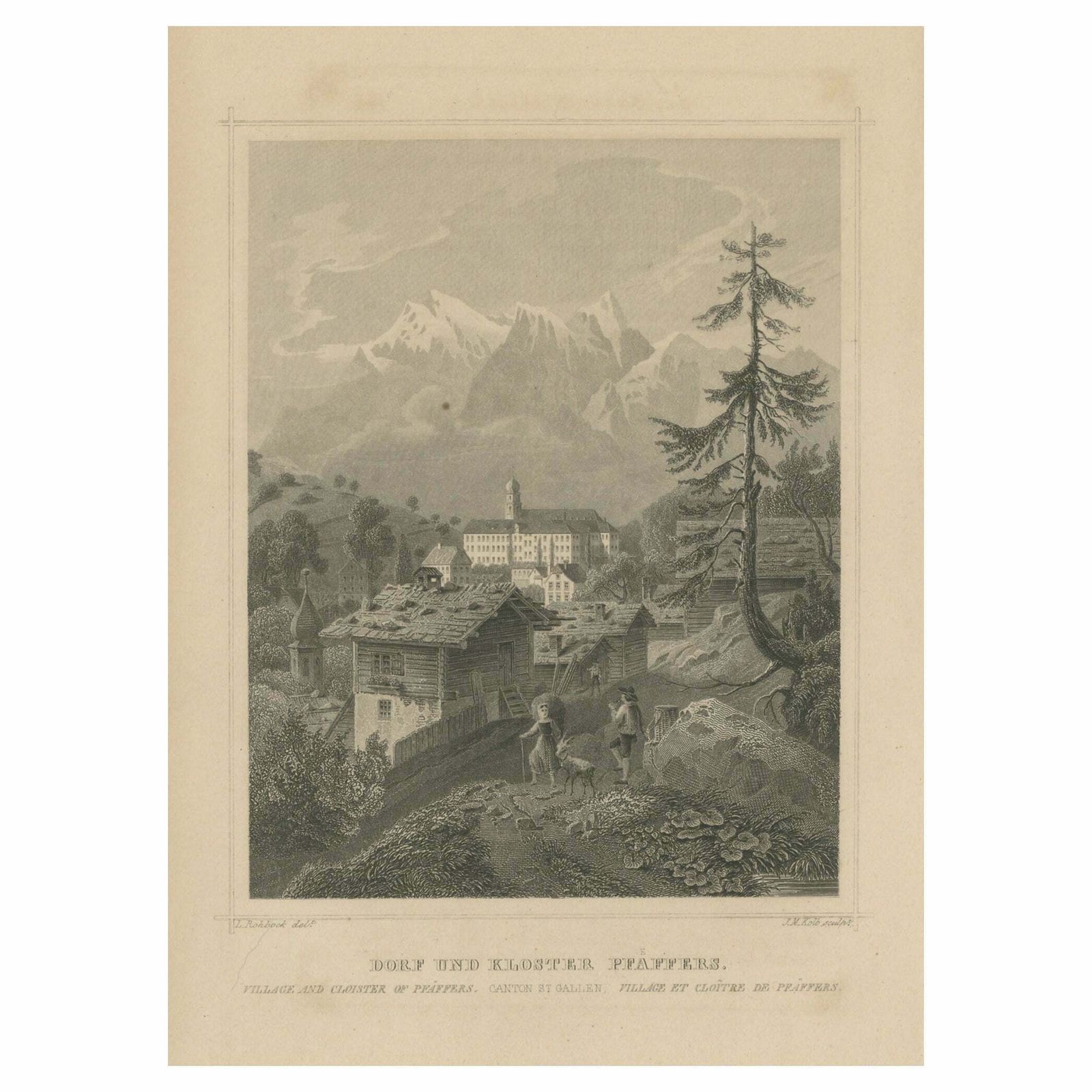 Antique Print Of The Village And Monastery Of Pfäfers, Switzerland