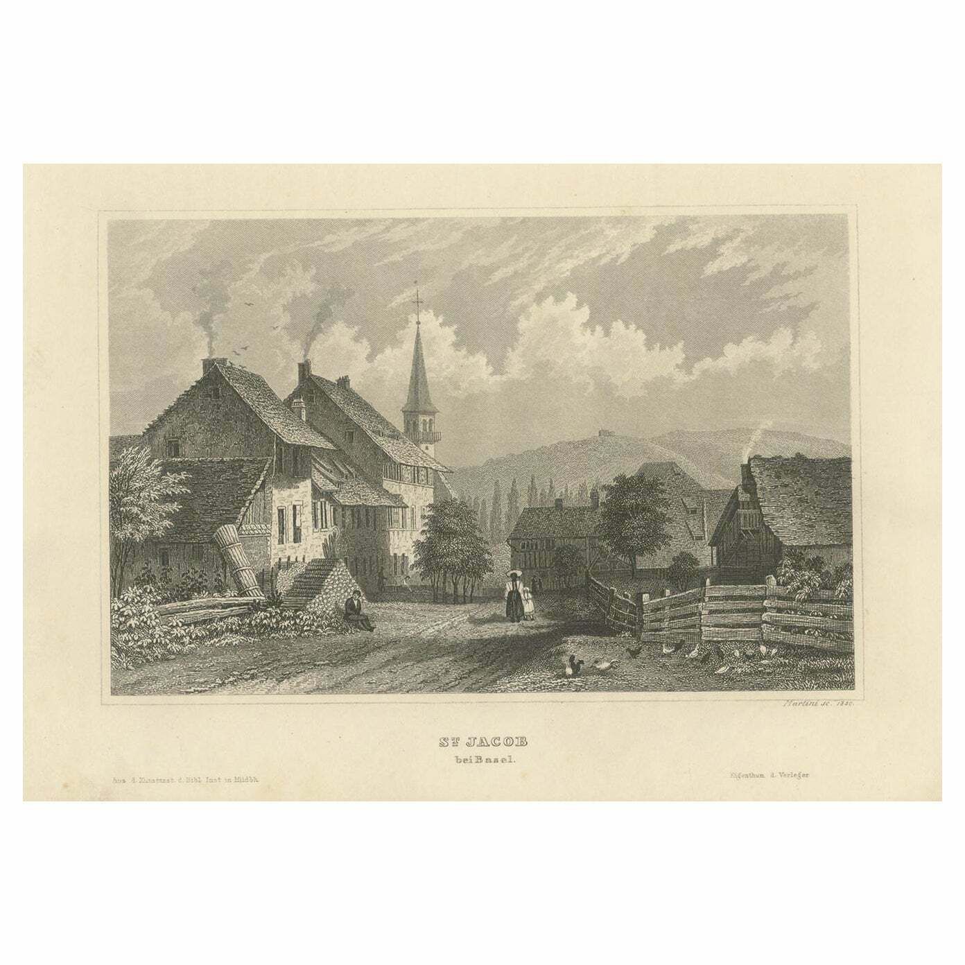 Antique Print Of St. Jacob, Near Basel, Switzerland