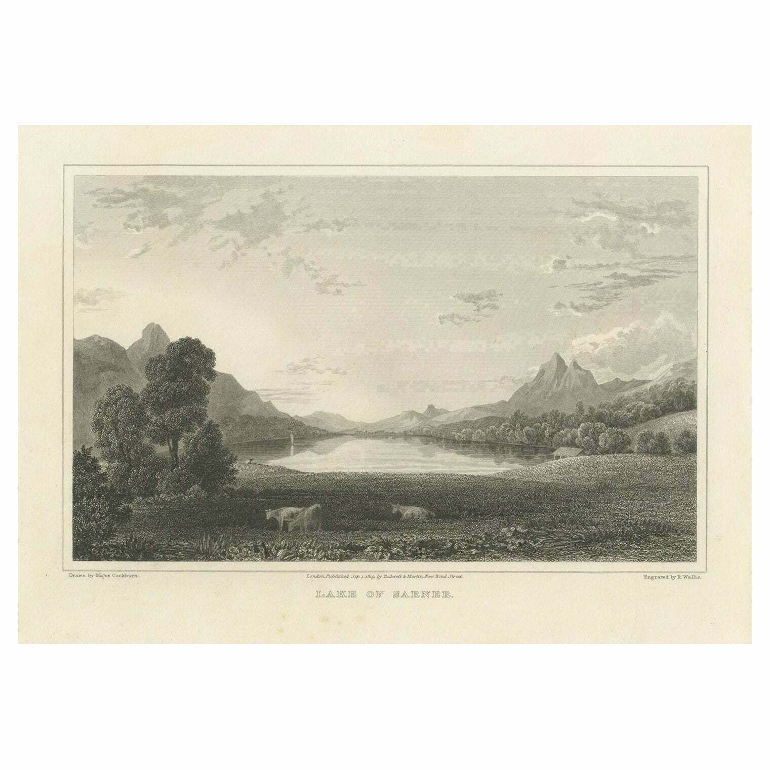 Antique Print With A View Of Lake Sarnen Switzerland