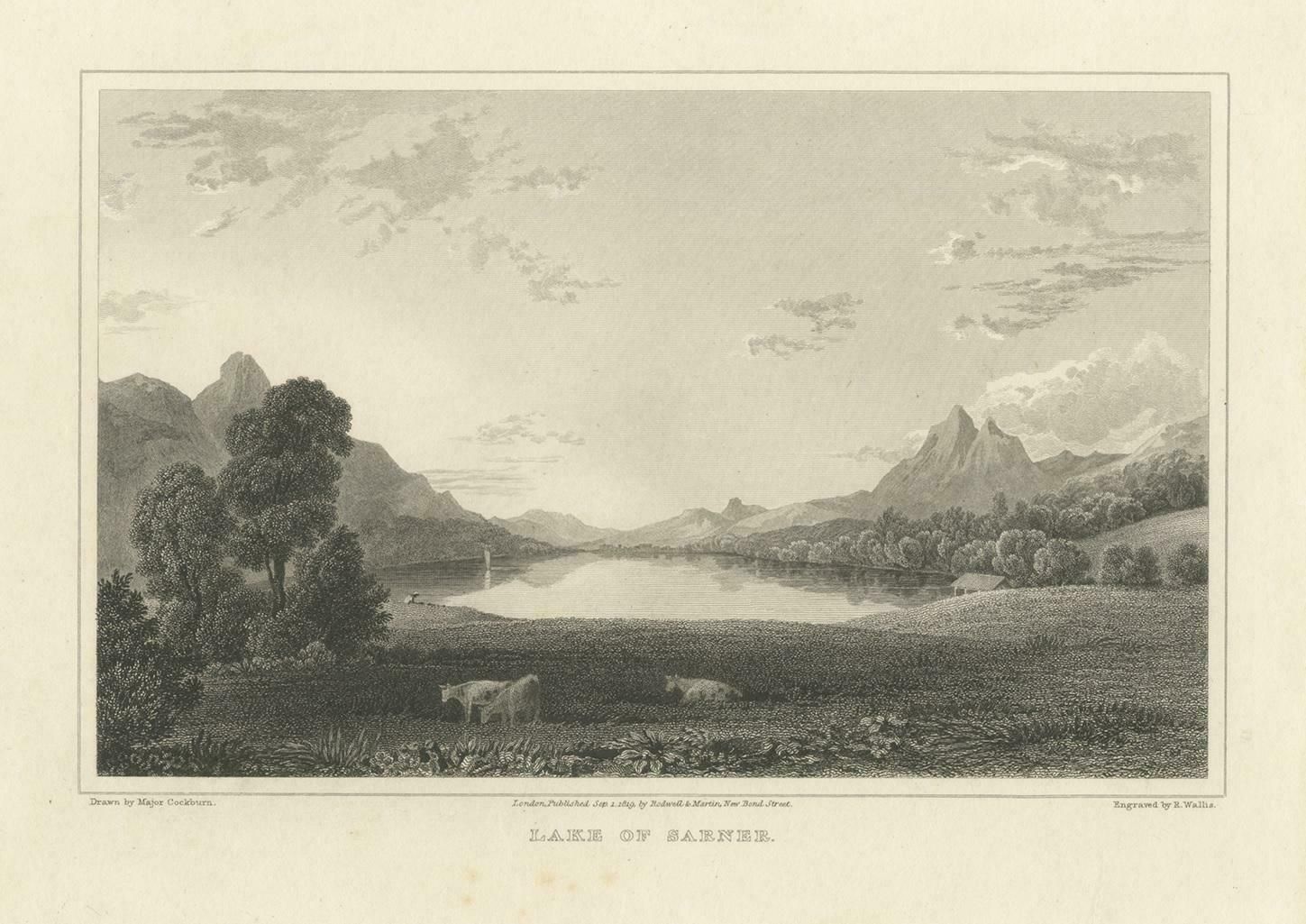 Antique Print With A View Of Lake Sarnen Switzerland photo for sale