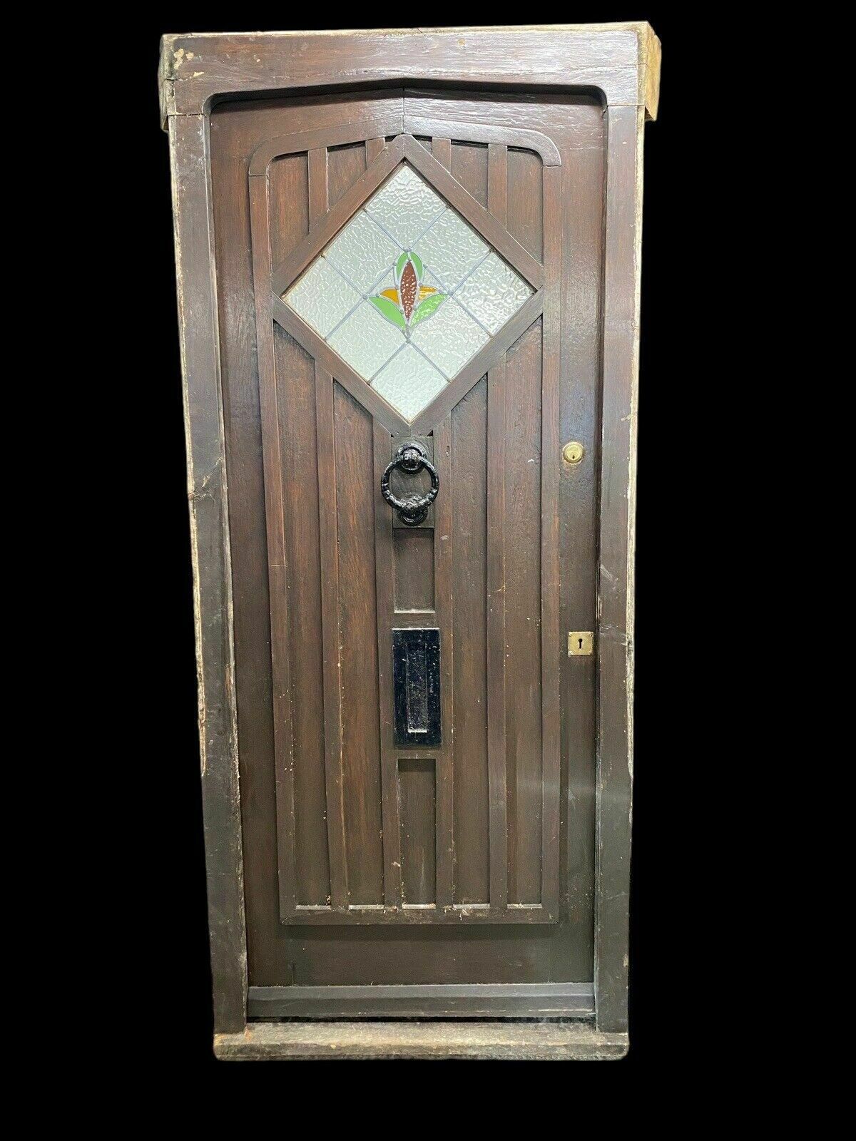 Solid Oak Stained Glass Front Door + Frame Antique Period Reclaimed Old Leaded
