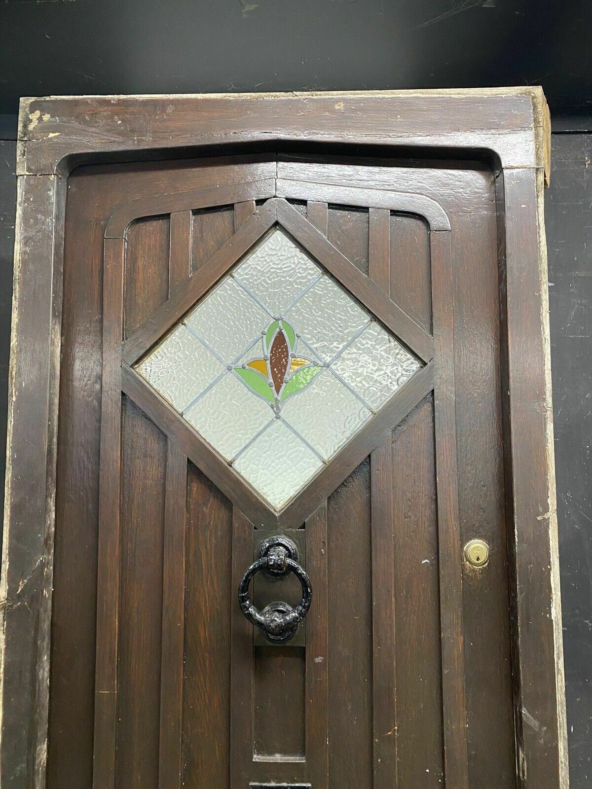 Solid Oak Stained Glass Front Door + Frame Antique Period Reclaimed Old Leaded photo furniture