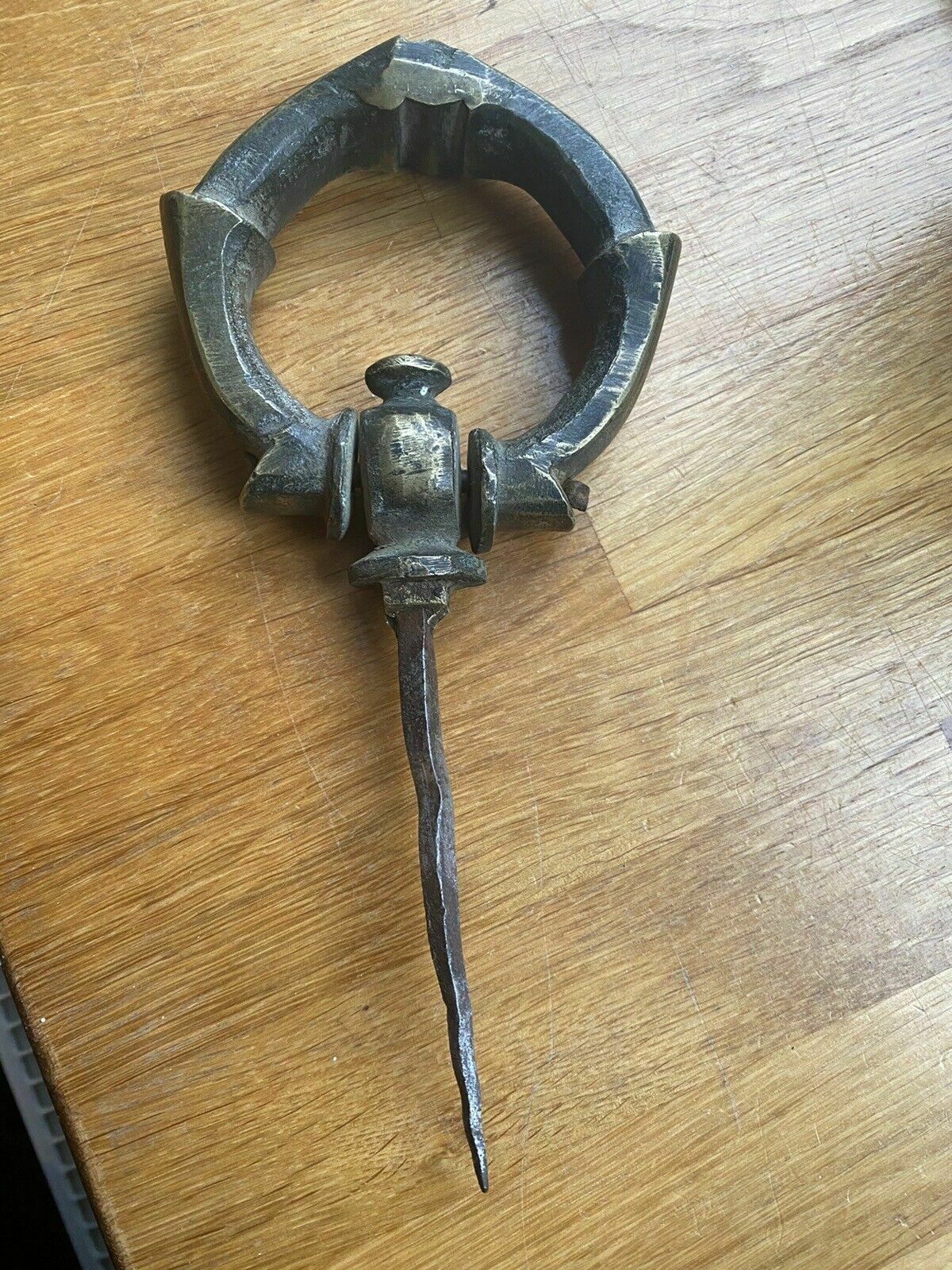 Very Rare Antique Brass Door Ring Pull Handle 1600s Period Reclaimed Spiked