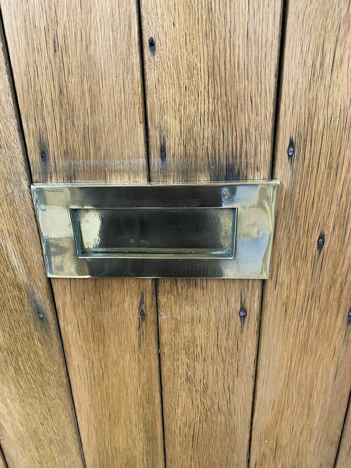Solid Oak Front Door Old Period Antique Reclaimed Hardwood Brass Letterbox Pull photo vinterior