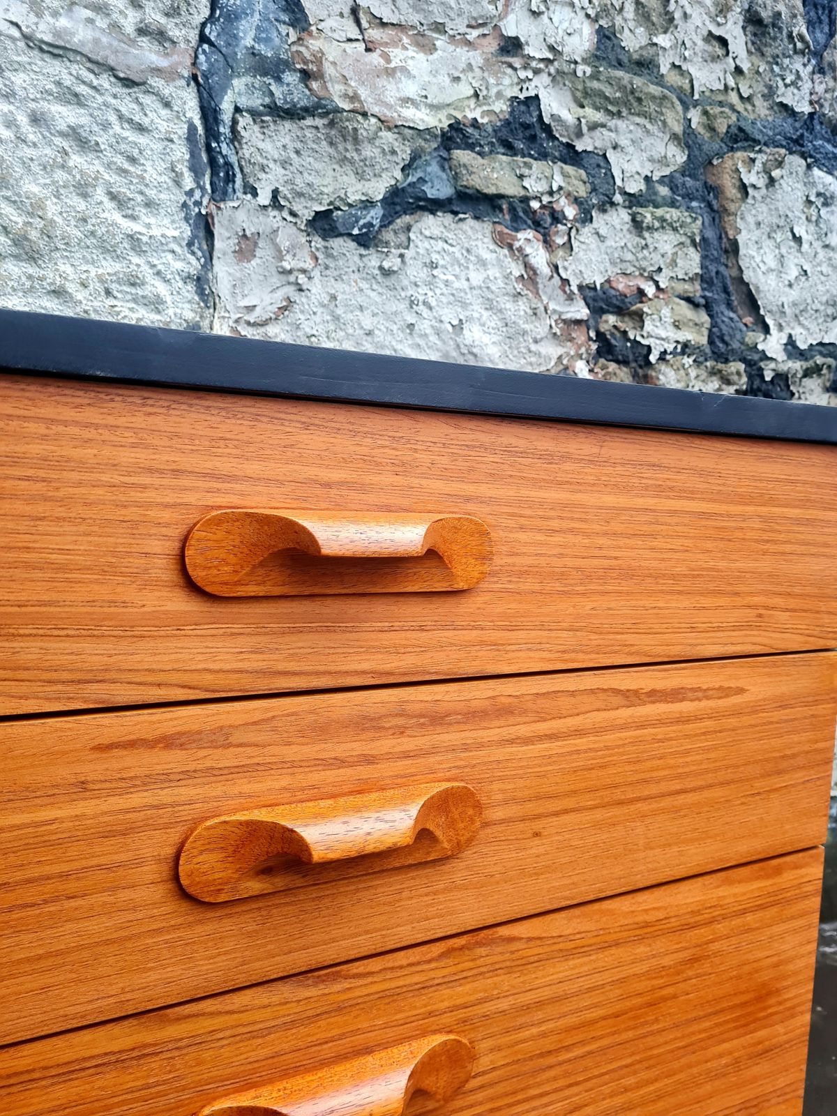 photo for sale Austinsuite Chest Of Drawers Three Drawer Oak And Black Cabinet Mid Century Furniture