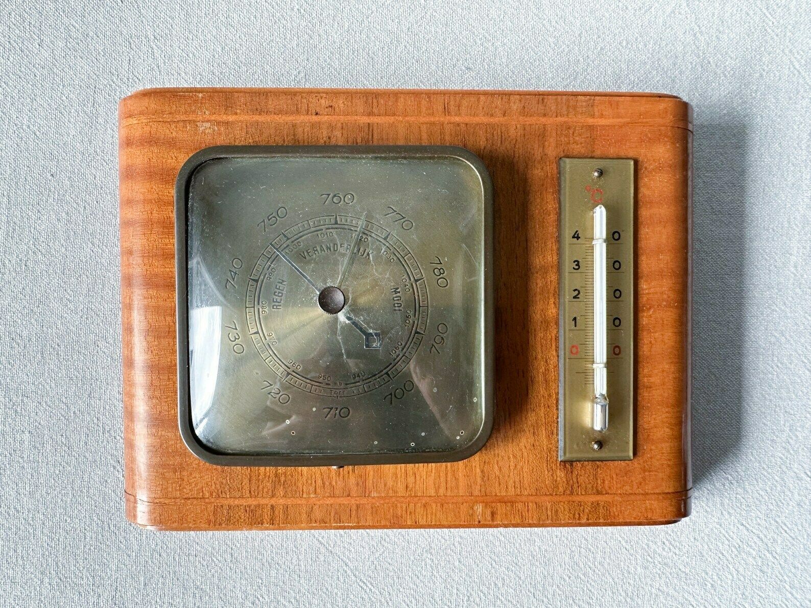 Vintage Wooden Art Deco Weather Station, Barometer With Thermometer, Dutch Barometer photo buy