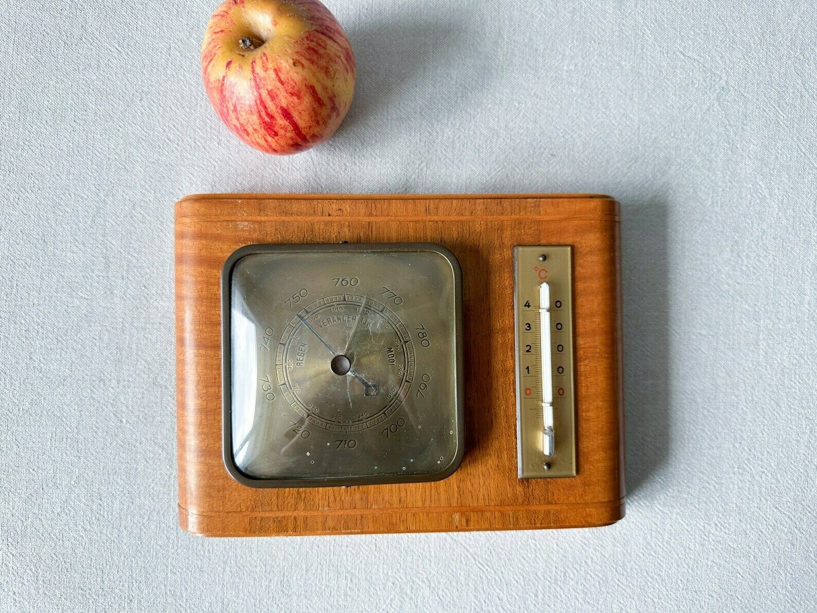 photo for sale Vintage Wooden Art Deco Weather Station, Barometer With Thermometer, Dutch Barometer