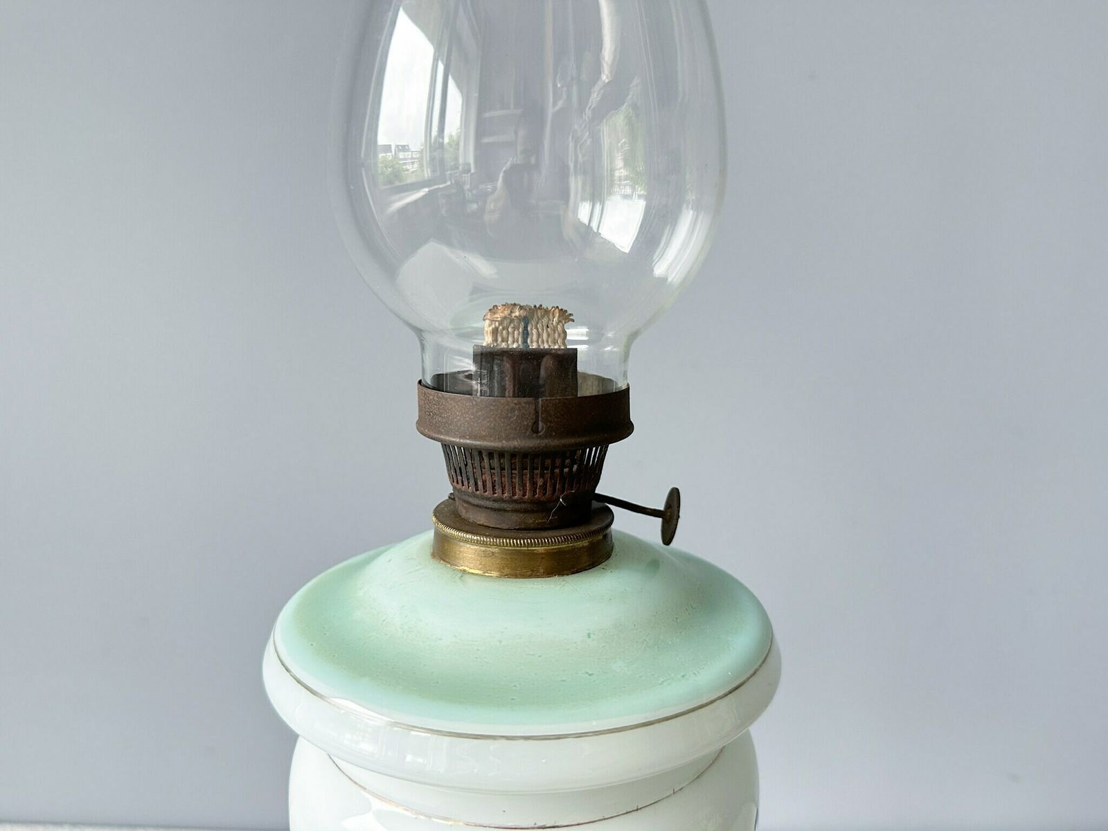 Antique Oil Lamp, Opaline Glass Hand Painted Oil Lamp, Holland, Oil Lamp Flower Decor photo Lighting