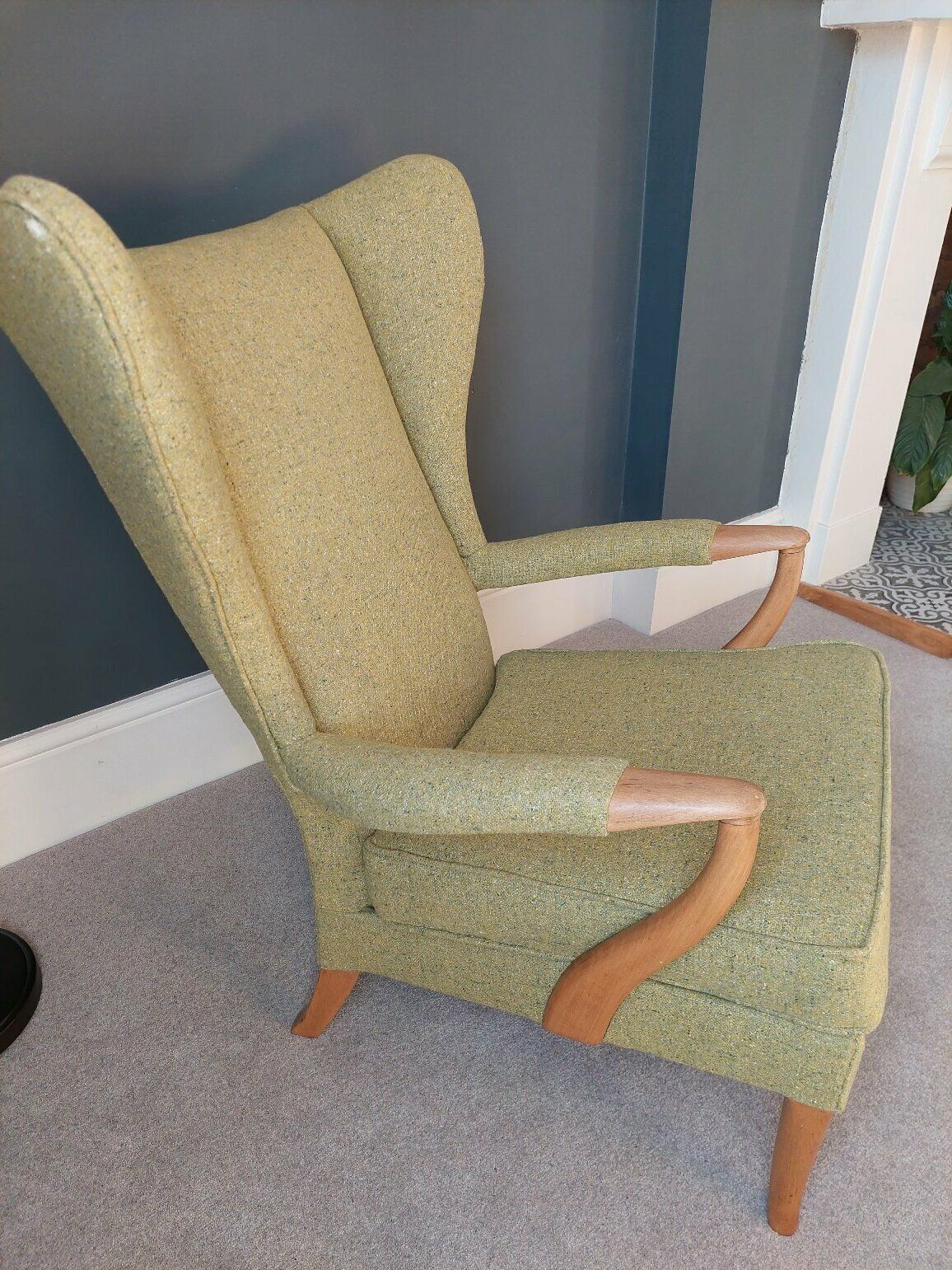 Rare Parker Knoll 757 Armchair Re Upholstered With Green Tweed Wool Mid Century photo for sale