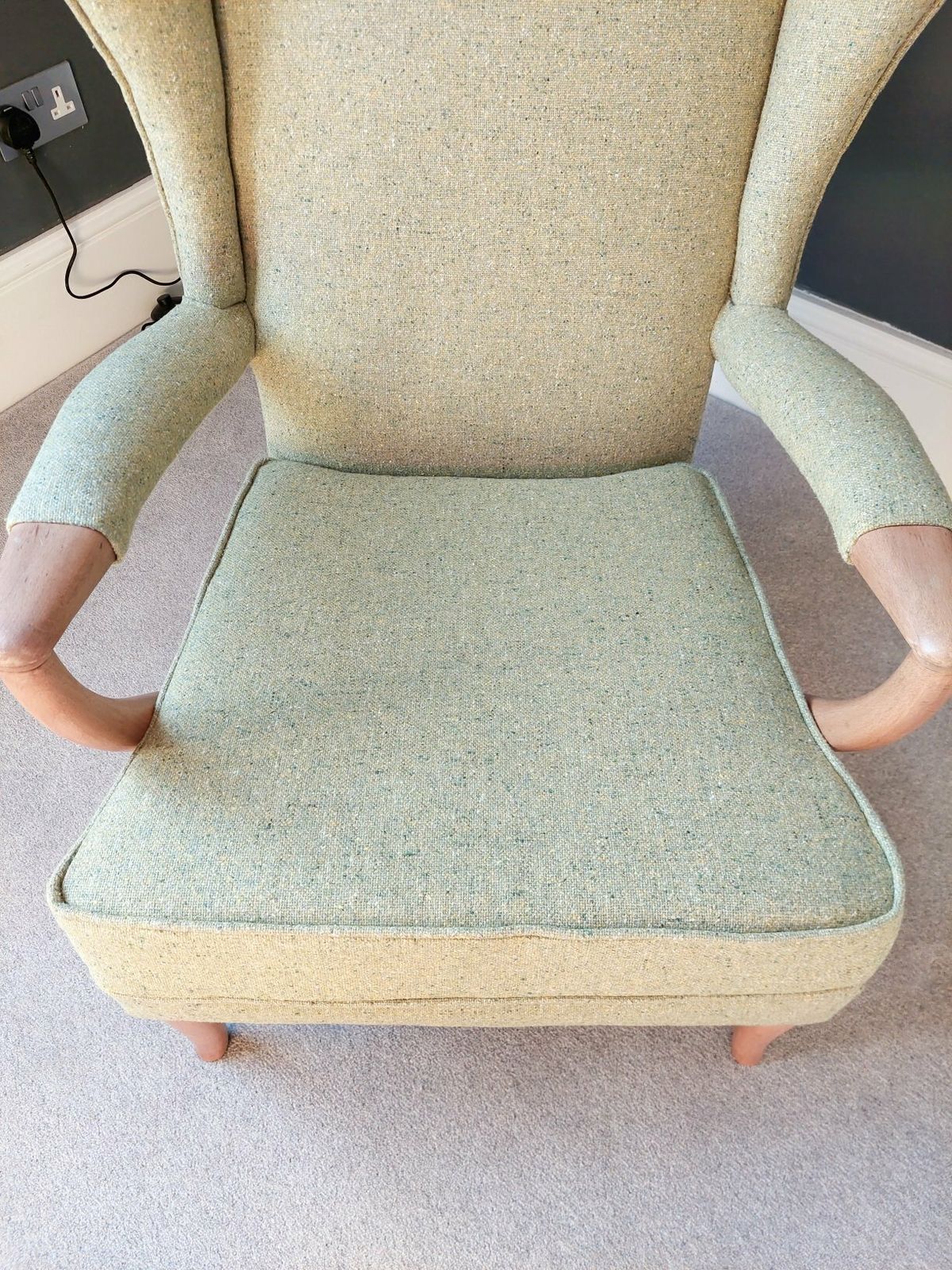 Rare Parker Knoll 757 Armchair Re Upholstered With Green Tweed Wool Mid Century photo buy