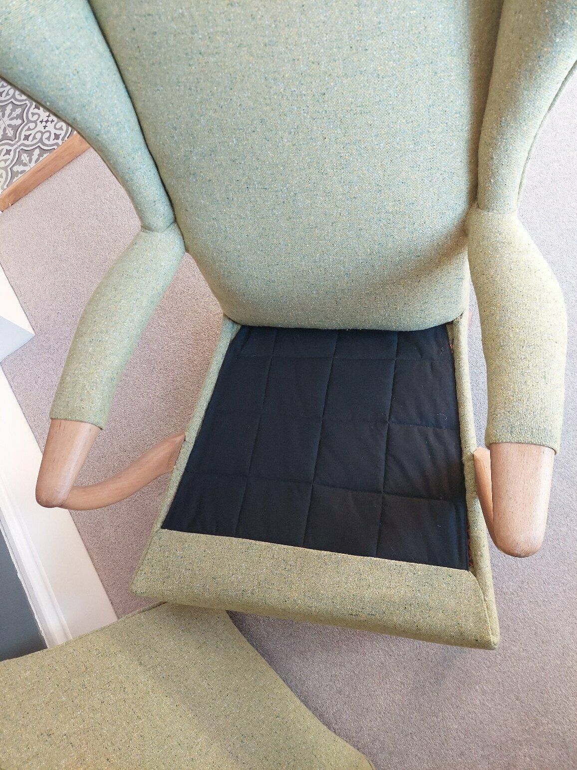 photo for sale Rare Parker Knoll 757 Armchair Re Upholstered With Green Tweed Wool Mid Century