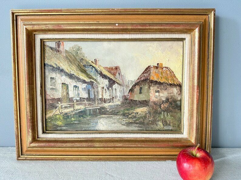 Vintage Original Oil Painting, Summer Country Landscape, 14" X 11.5", Country Painting, Cottage Painting, Farmhouse Decor