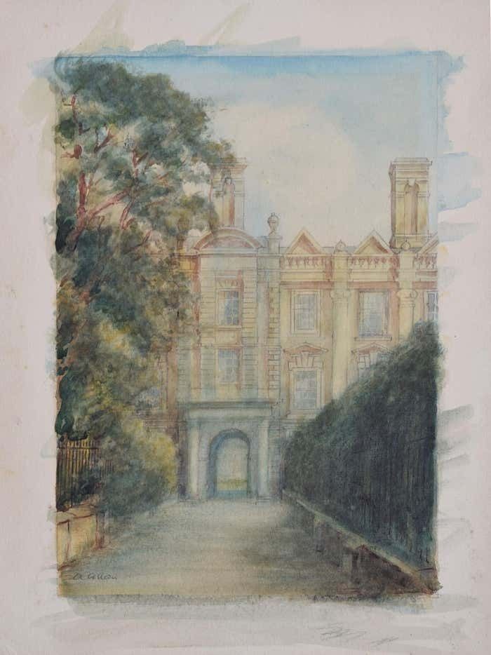 Clare College, Cambridge Watercolour By Alfred Allan photo vinterior