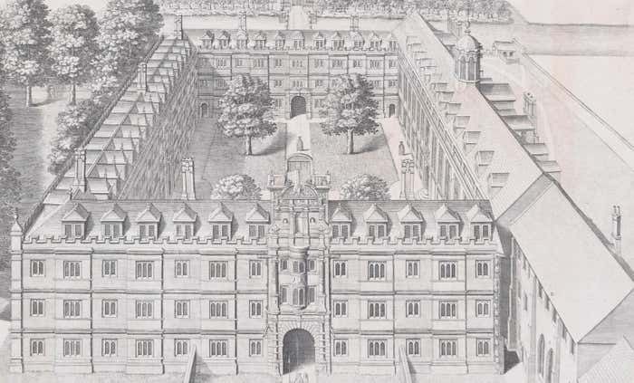 Clare College, Cambridge 1690 Aerial View Engraving By David Loggan 1690 photo for sale