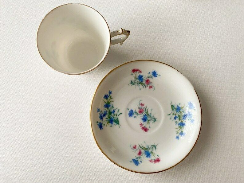 Antique French Set Of 3 Coffee Cup Trio   Mace   1860s   Porcelain Tea Trio photo vinterior