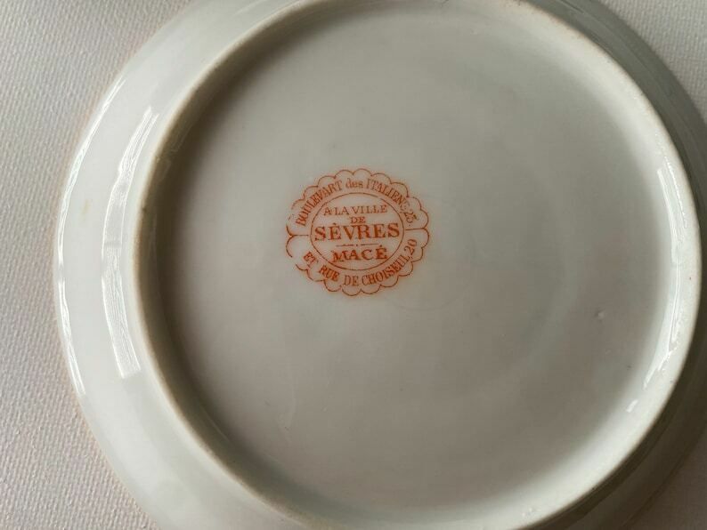 Antique French Set Of 3 Coffee Cup Trio   Mace   1860s   Porcelain Tea Trio photo buy