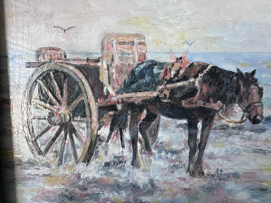 Vintage Original Painting, Dutch School, Shell Fisher Landscape, A Horse And A Fisherman, photo 119.0