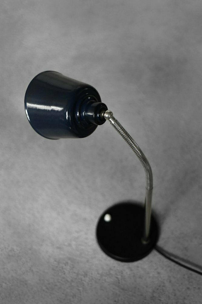 Vintage Classic Industrial Metal Polish Desk Lamp With Enamel Blue Shade, 1950s photo vintage