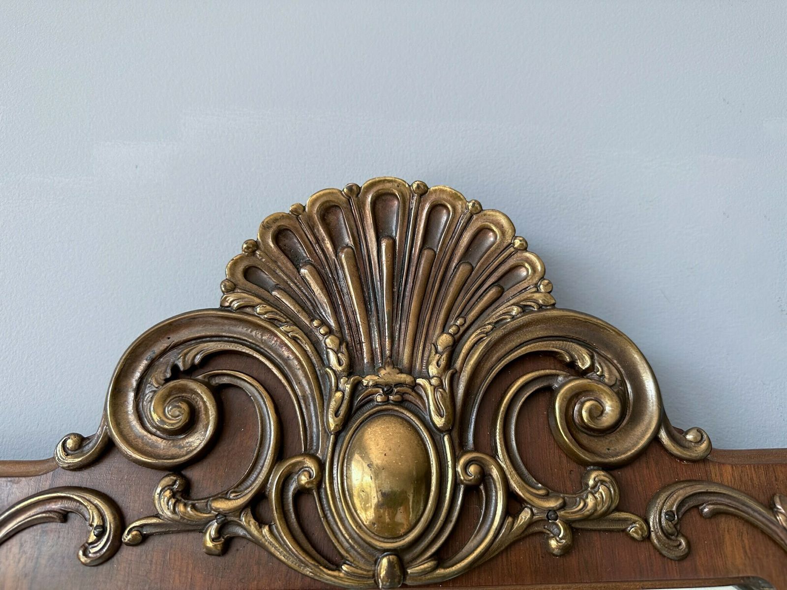 Antique Italian Wooden Mirror With Brass Decor, Large Wall Hanging Gold Mirror, Ornate Mirror, 42" X 21.55" photo vinterior