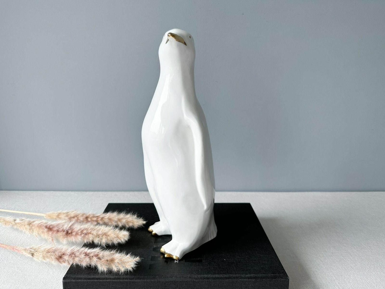 Vintage Large Art Deco Ceramic Pinguin, Vintage Porcelain Pinguin, Art Deco Figurine, White Glazed Ceramic Sculpture photo furniture