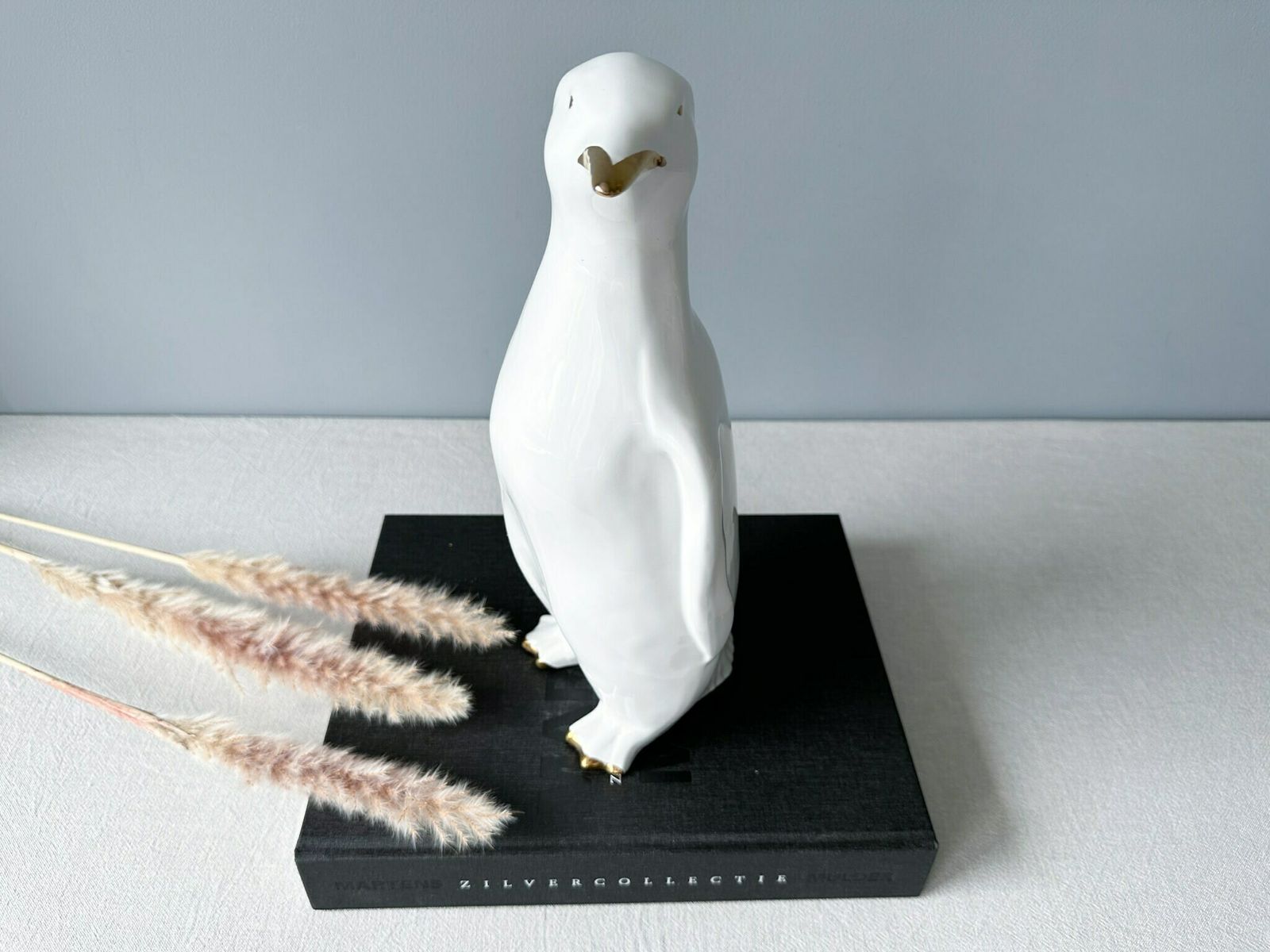 Vintage Large Art Deco Ceramic Pinguin, Vintage Porcelain Pinguin, Art Deco Figurine, White Glazed Ceramic Sculpture photo for sale