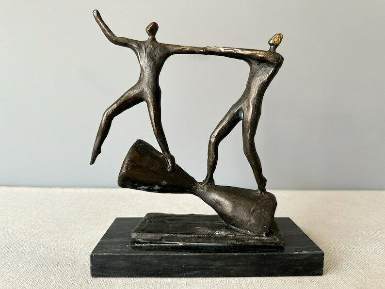 Vintage Tin Alloy Sculpture By Ger Van Tankeren On Black Marble Base, Bronze Plated Modern Sculpture photo furniture