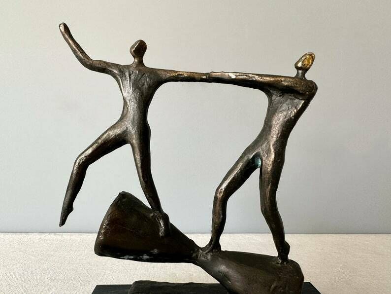 Vintage Tin Alloy Sculpture By Ger Van Tankeren On Black Marble Base, Bronze Plated Modern Sculpture photo for sale