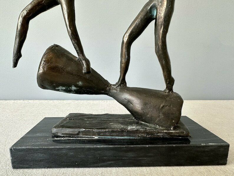 Vintage Tin Alloy Sculpture By Ger Van Tankeren On Black Marble Base, Bronze Plated Modern Sculpture photo Art