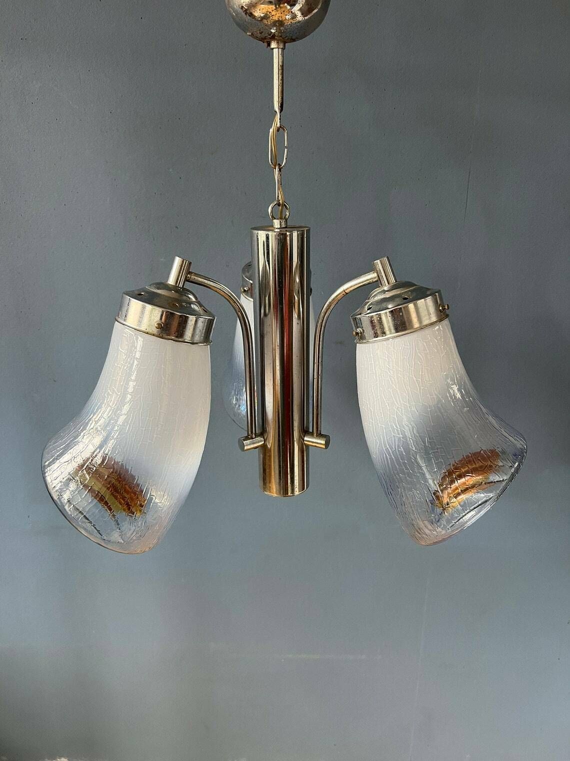 70s Mid Century Mazzega Murano Glass Chandelier Lamp photo vinterior