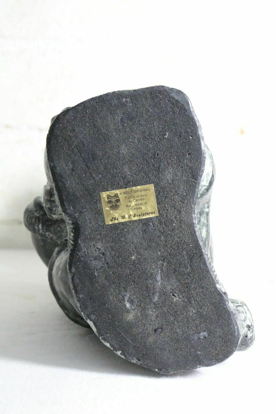 photo furniture Genuine Eskimo Inuit Wolf Original Folk Art Sculpture Stone Carving Seal Hunter