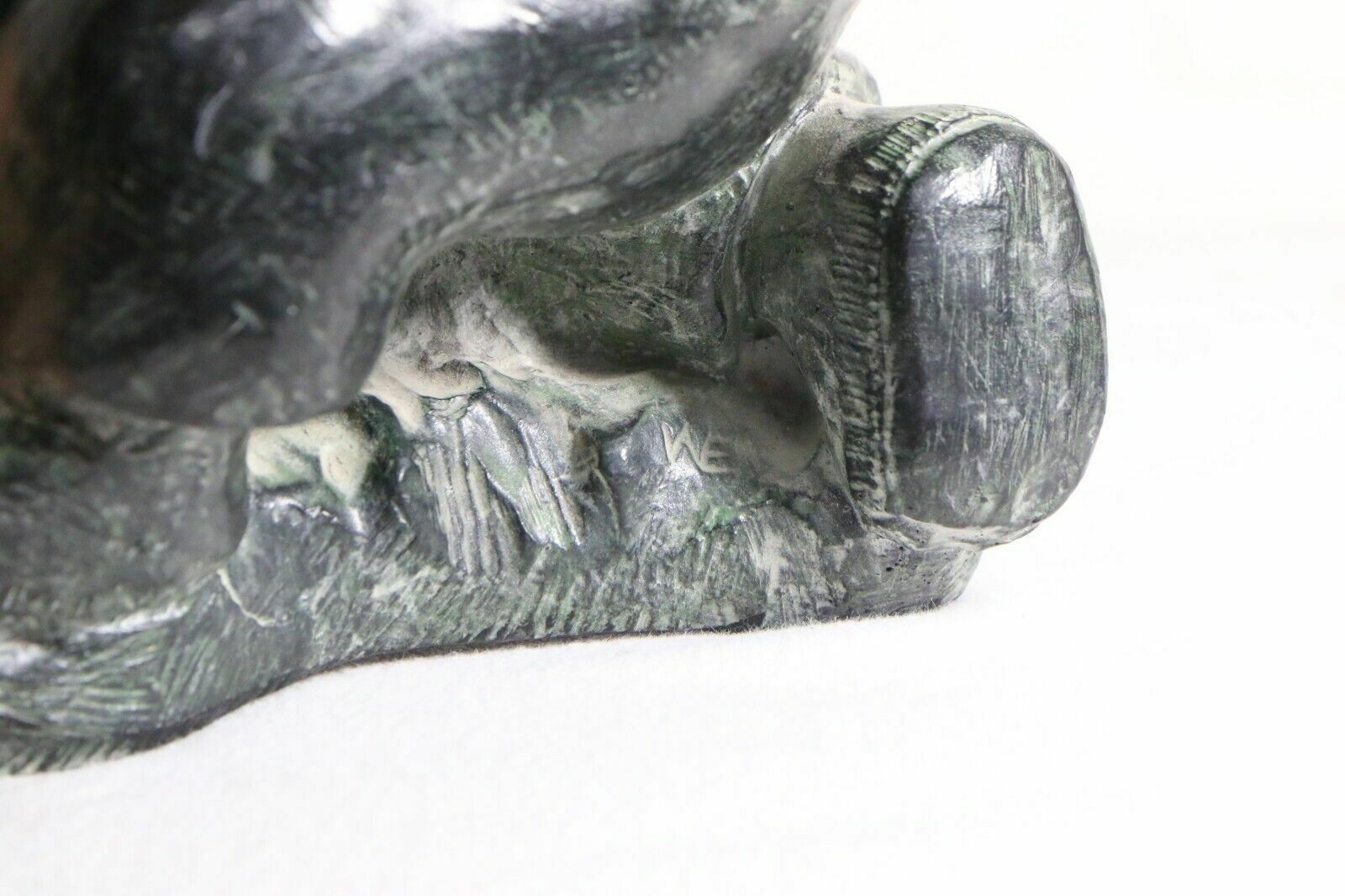 Home Decor Genuine Eskimo Inuit Wolf Original Folk Art Sculpture Stone Carving Seal Hunter photo