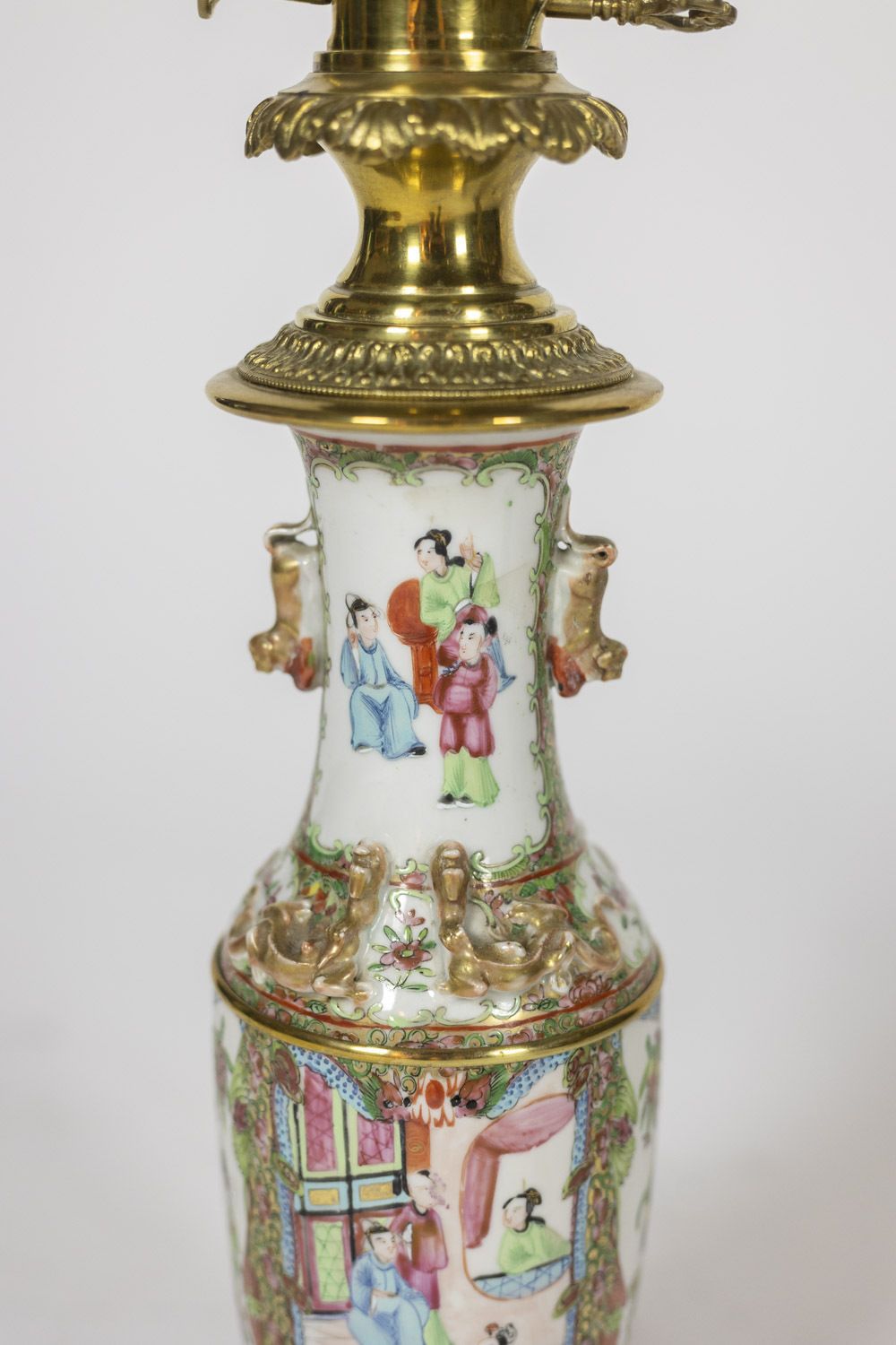 Pair Of Lamps In Canton Porcelain And Bronze. Circa 1880. photo for sale