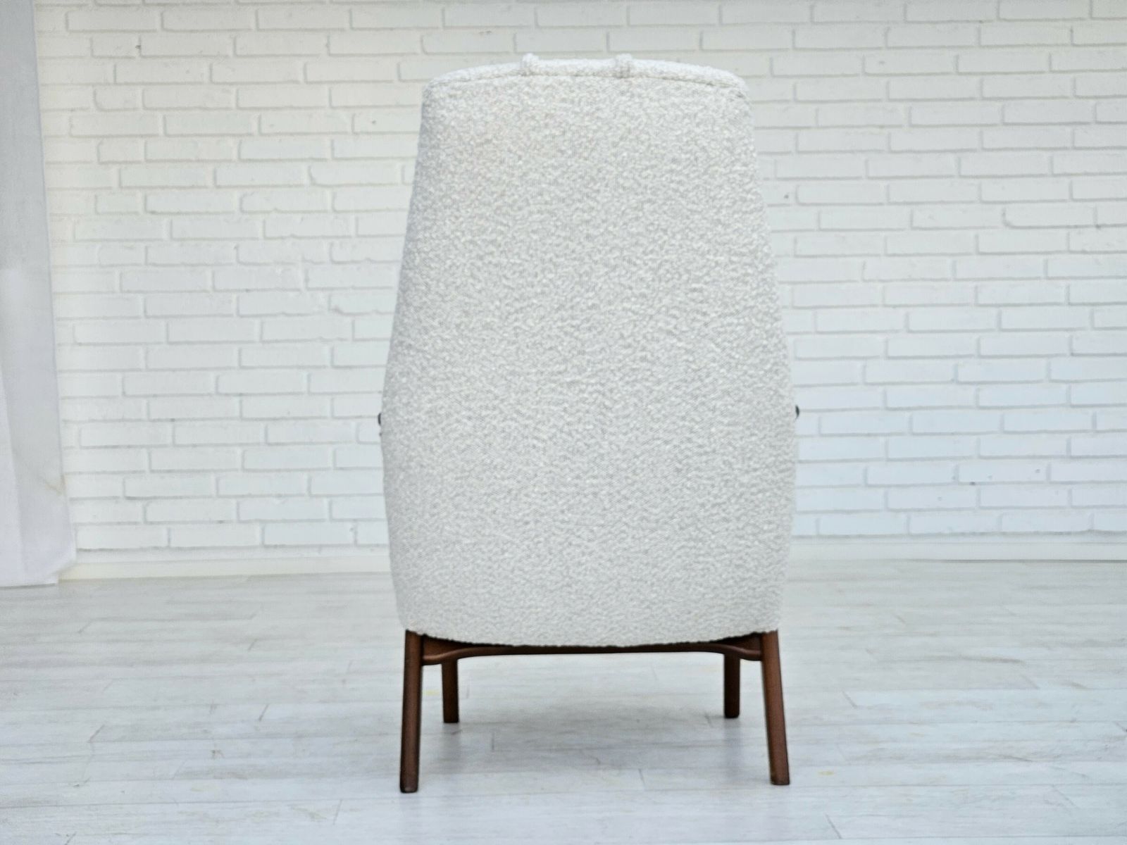 1960s, Scandinavian Design, Reupholstered Armchair, Furniture Fabric, Genuine Sheepskin, Teak. photo 2490.0