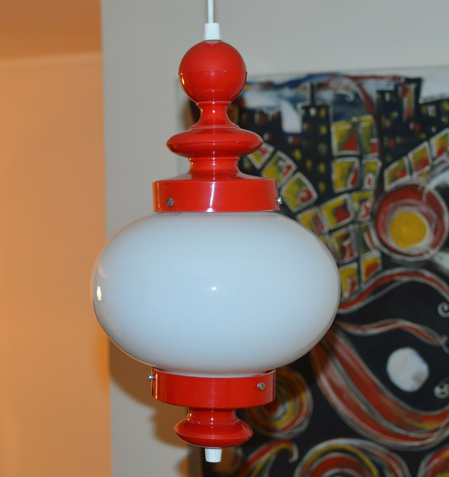 Vintage Lamp Space Age Midcentury Pop Opaline Glass photo Lighting