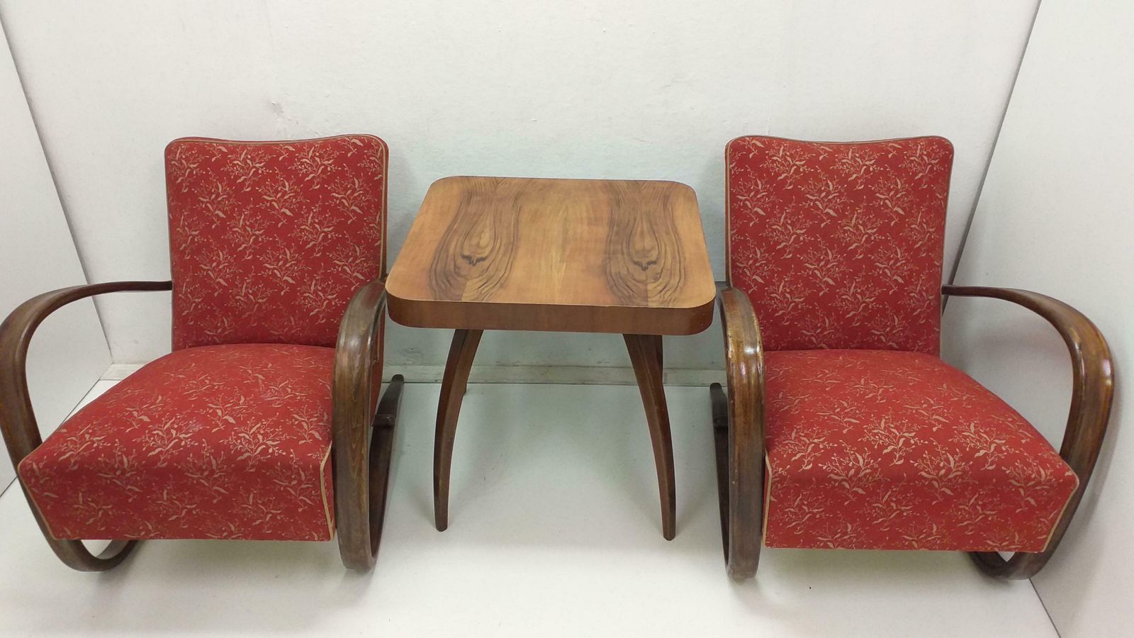 1940 Set Of Two Halabala Armchairs H 269 + Spider Table photo vintage