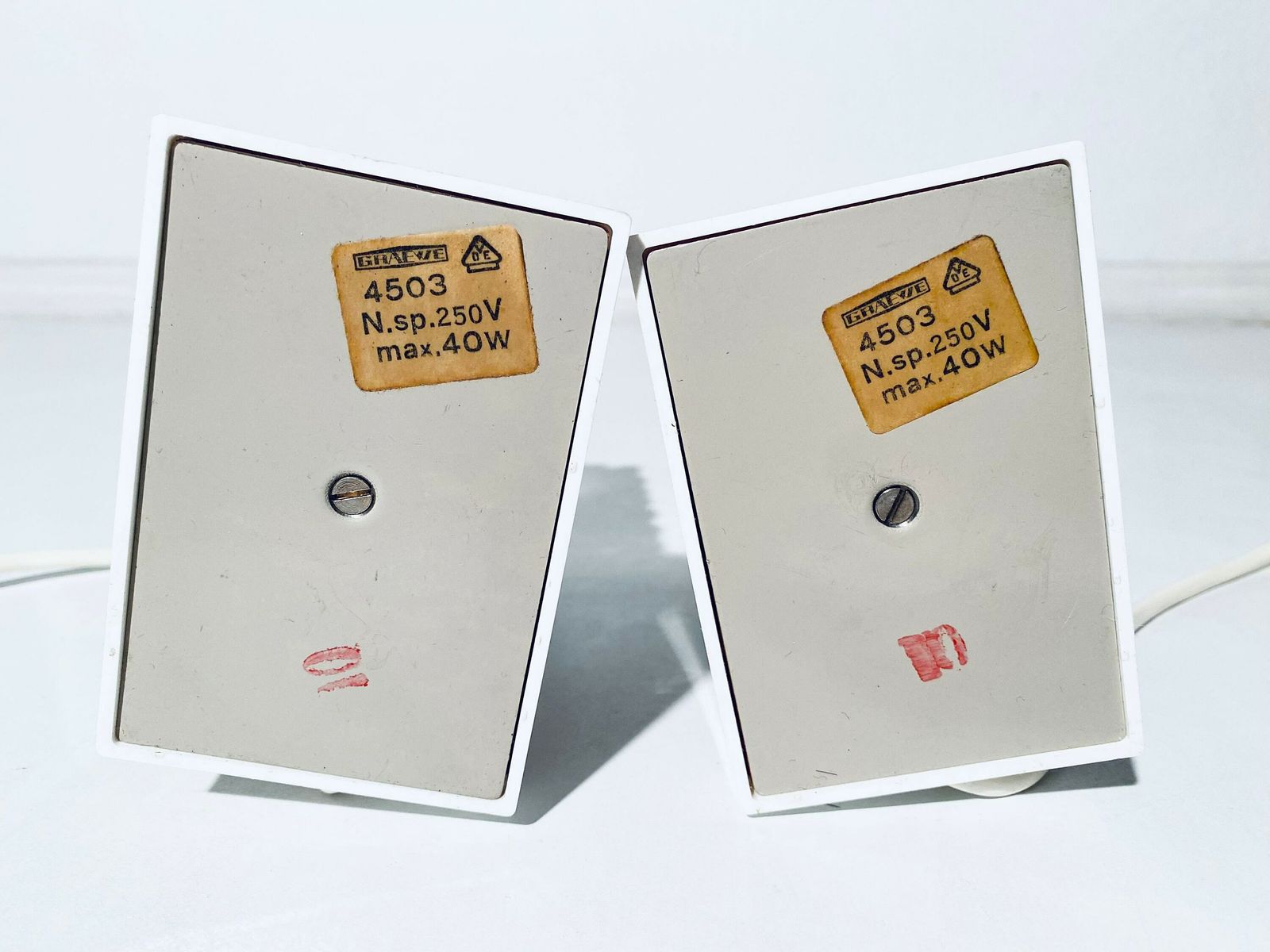 photo for sale Two Matching 1960s Bedside Table Lamps With Rectangular Frosted Lamp Shades Graewe / Mid Century Vintage Decor