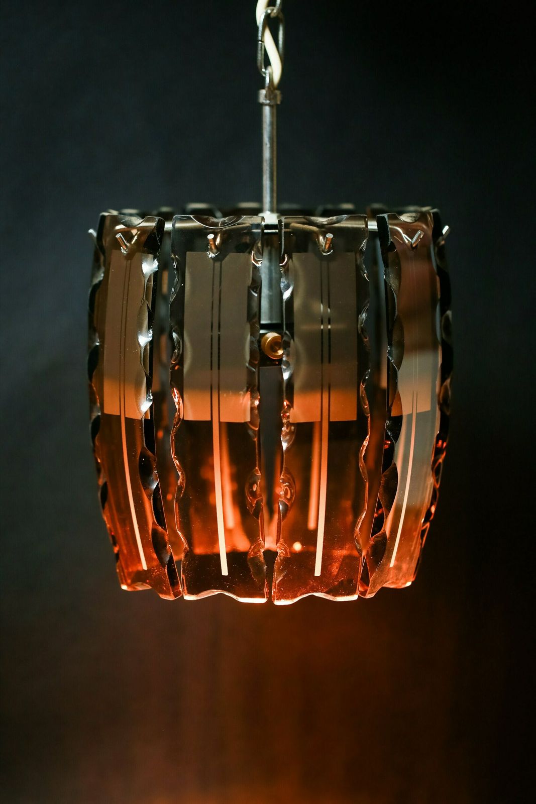 Vintage Veca Chandelier In Murano Glass/ Made In Italy 1970s / Mid Century Pendant Lamp / Antique Ceiling Lighting In Brown Glass photo vinterior