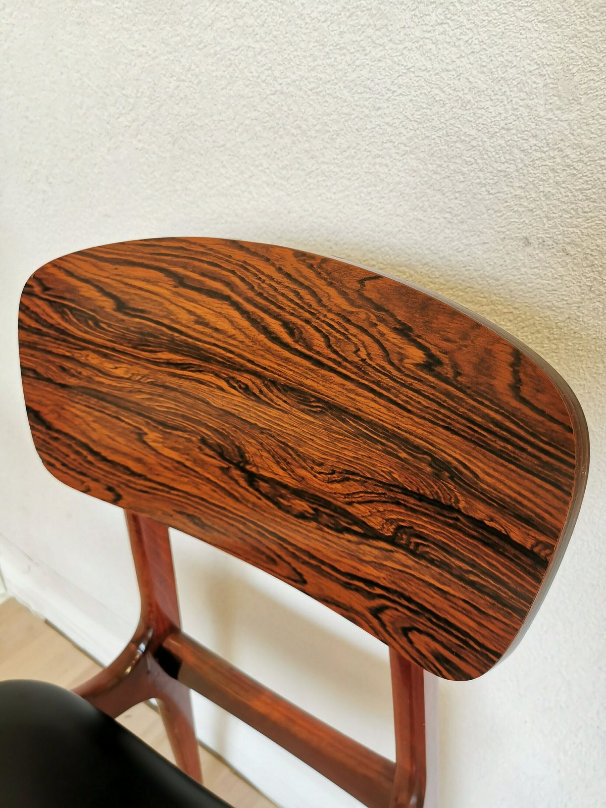 Vintage Wooden Dine Chair With Black Leather Seat / By Konjuh Zhivinice, Yugoslavia 1970s / Yugoslavia Retro Mid Century Dining Chair photo furniture